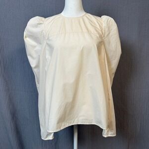 Ulla Johnson Cotton Poplin Puff Sleeve Zipper Back Blouse Cream Medium Excellent